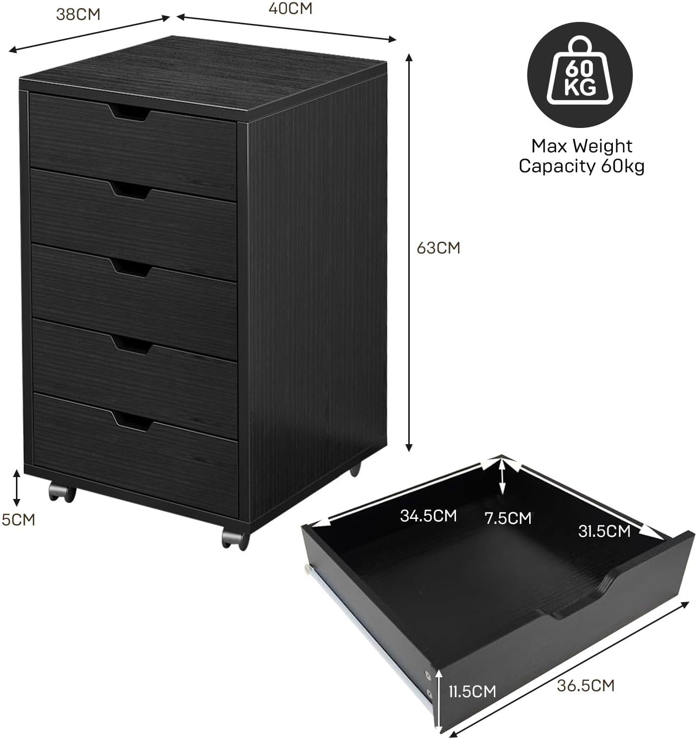 Commercial Printer - 5 Drawer File Cabinet Mobile Document