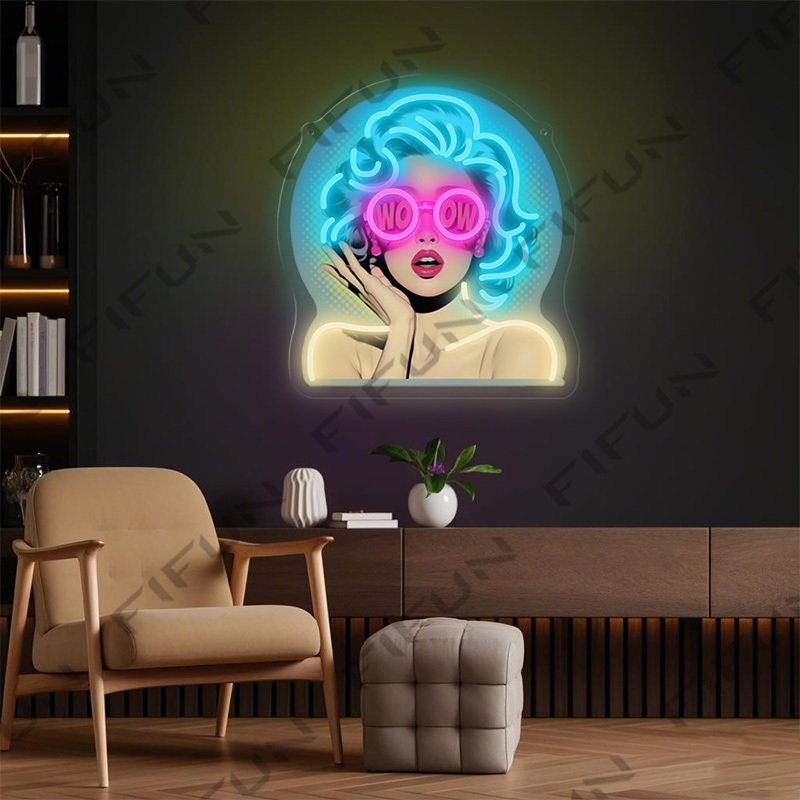 WOW Curl Girl Neon Sign UV Pri - Commercial Wall Printing ulasan dan harga